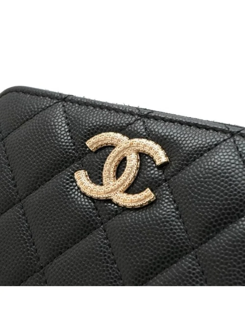 Chanel Wallet Coin Purse Black Gold Fragment Case CC Logo Quilted